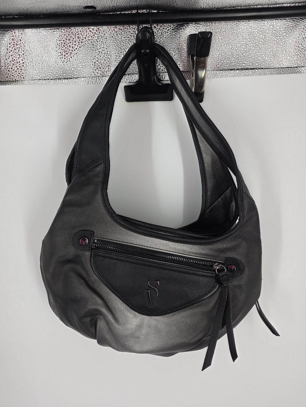 Simply Vera Vera Wang Hobo Bag Silver Black Metallic Faux Leather Shoulder Purse